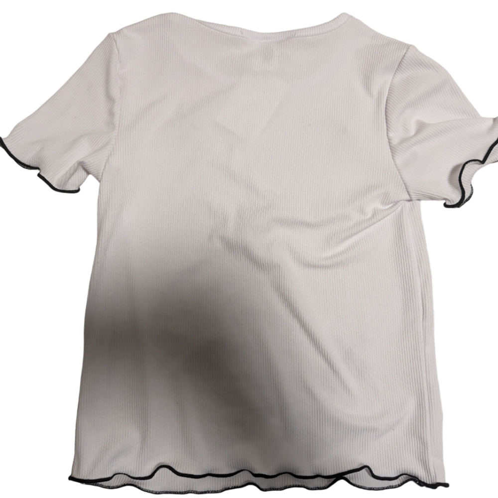 Coquette black bow top T-shirt with delicate feminine trim and crew neck - Picture 2 of 3